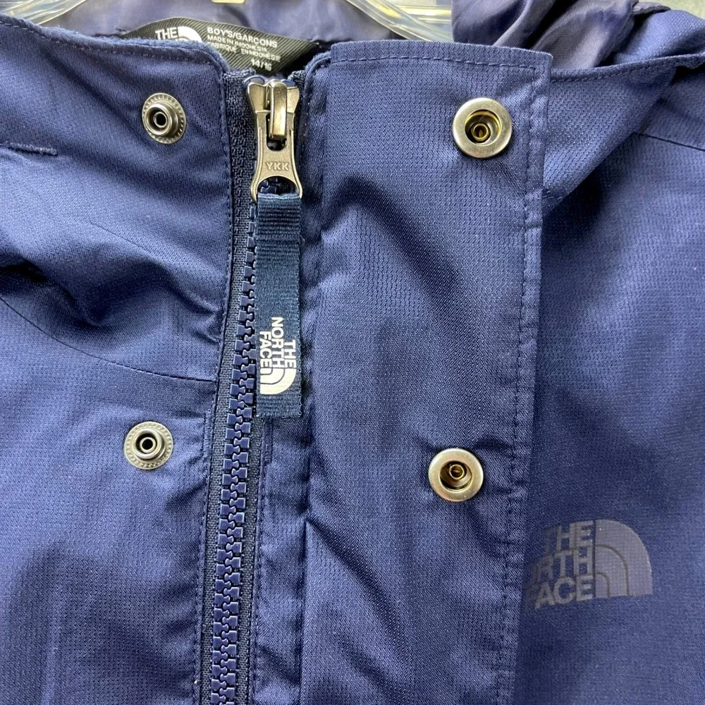 The North Face Boys L 14/16 Blue Waterproof‎ Windbreaker Hooded Shell Jacket